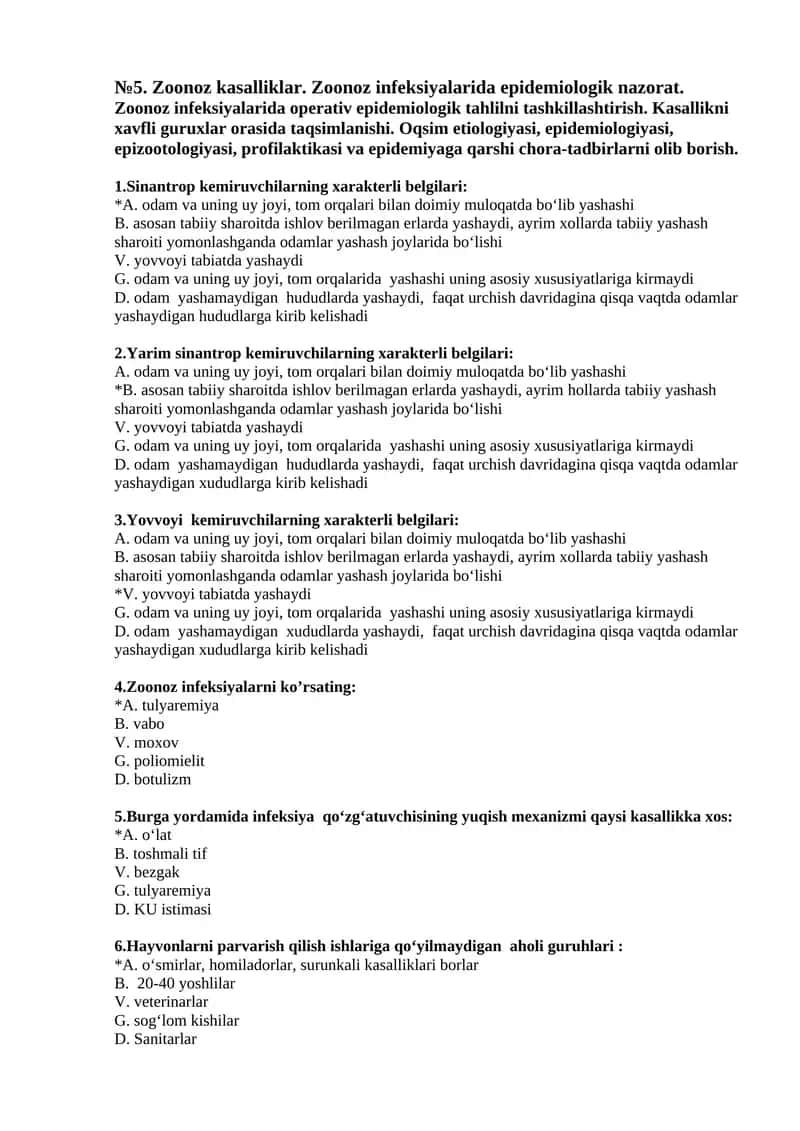 Zoonoz kasalliklar. Zoonoz infeksiyalarida epidemiologik nazorat