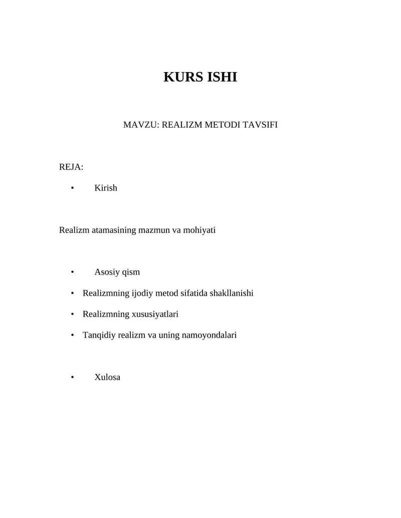 REALIZM METODI TAVSIFI