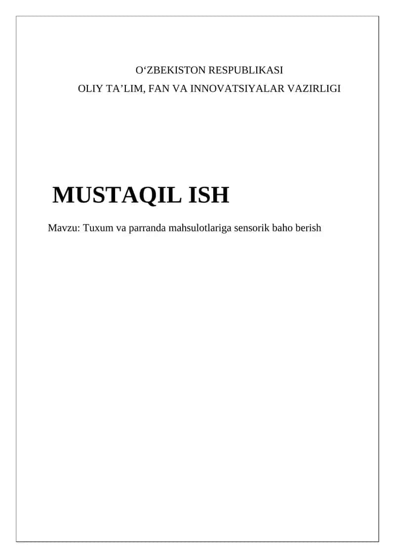 Tuxum va parranda mahsulotlariga sensorik baho berish