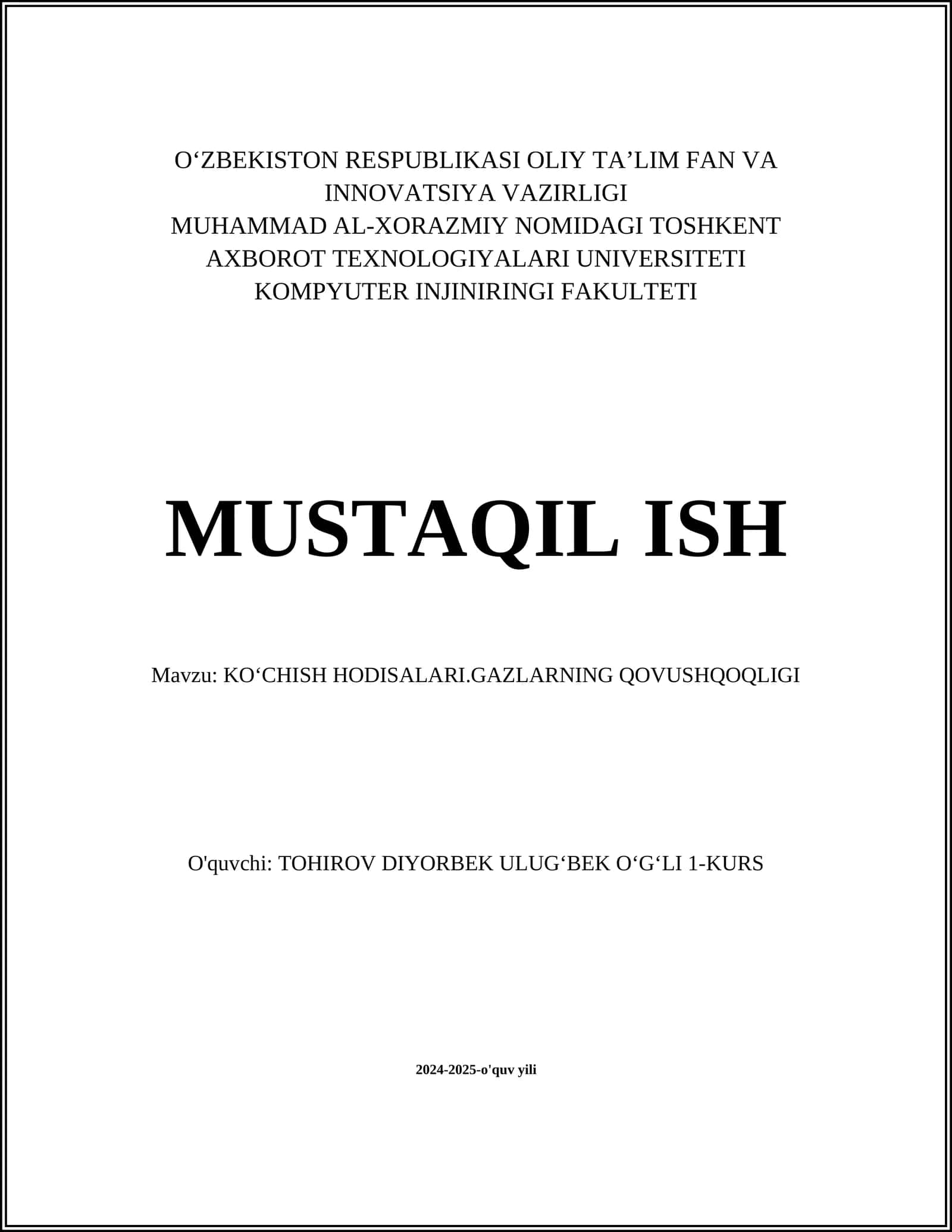 KOʻCHISH HODISALARI.GAZLARNING QOVUSHQOQLIGI