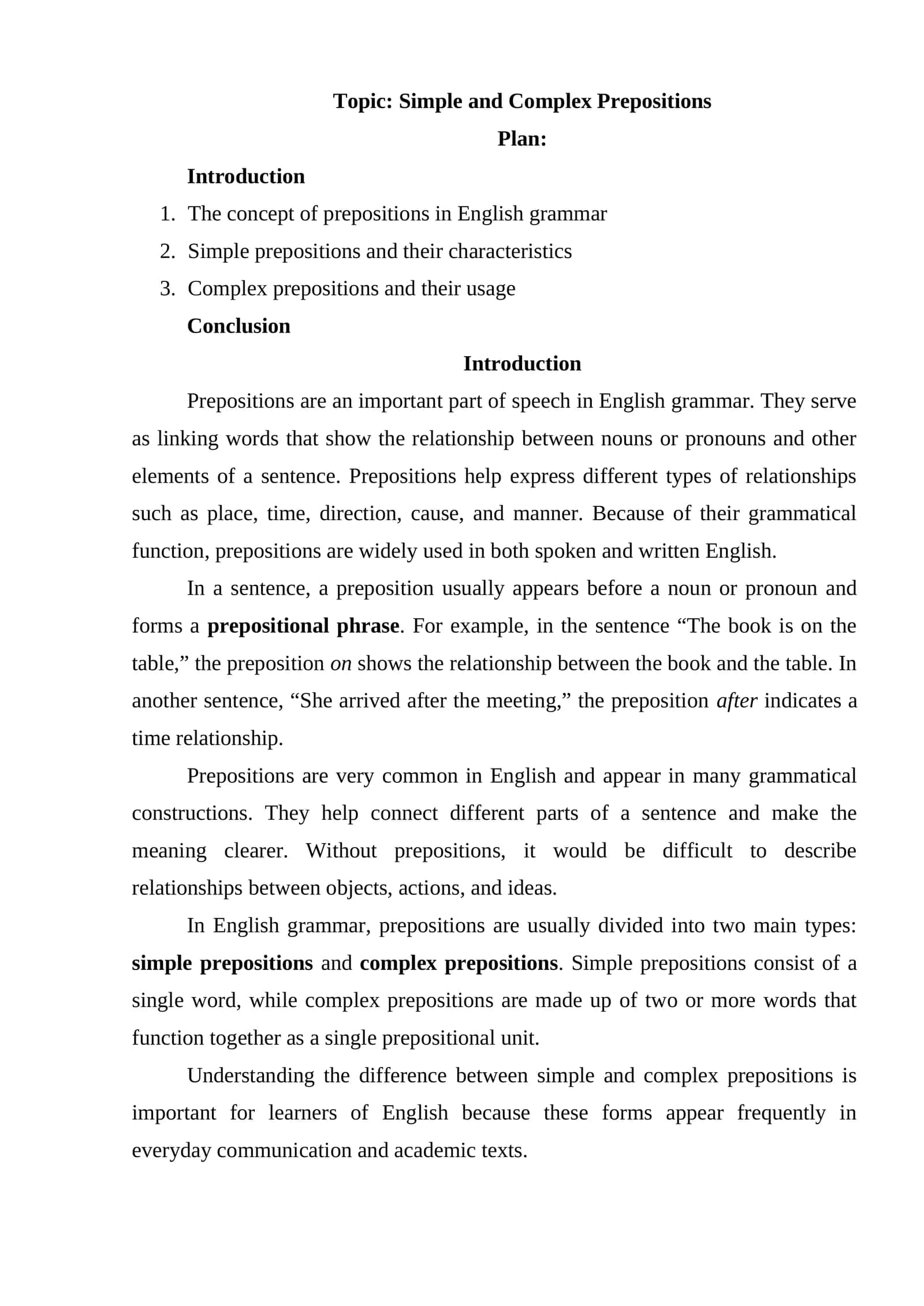 Simple and Complex Prepositions