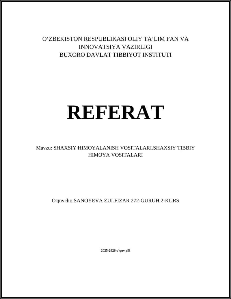 SHAXSIY HIMOYALANISH VOSITALARI.SHAXSIY TIBBIY HIMOYA VOSITALARI