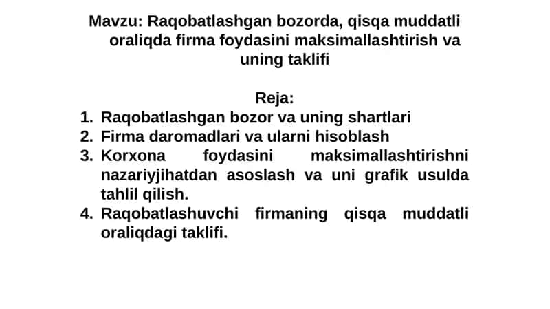 Raqobatlashgan bozor va uning taklifi