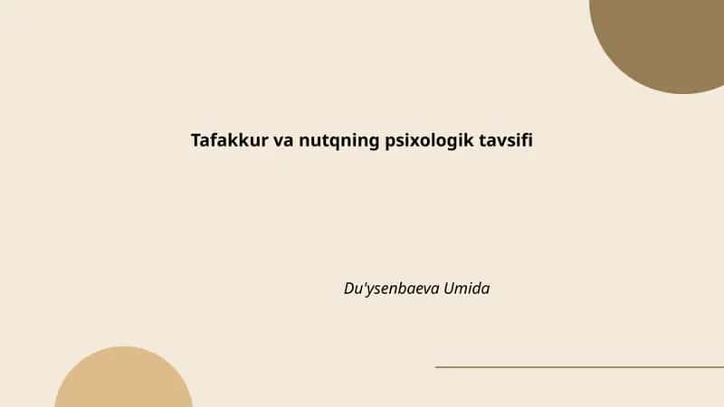 Tafakkur va nutqning psixologik tavsifi