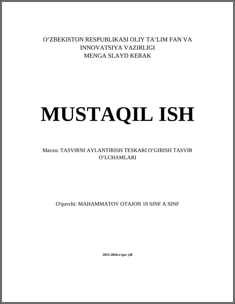 TASVIRNI AYLANTIRISH TESKARI OʻGIRISH TASVIR OʻLCHAMLARI