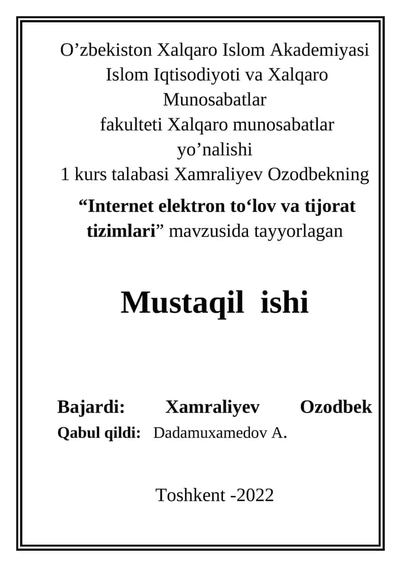 Internet elektron tо‘lov va tijorat tizimlari