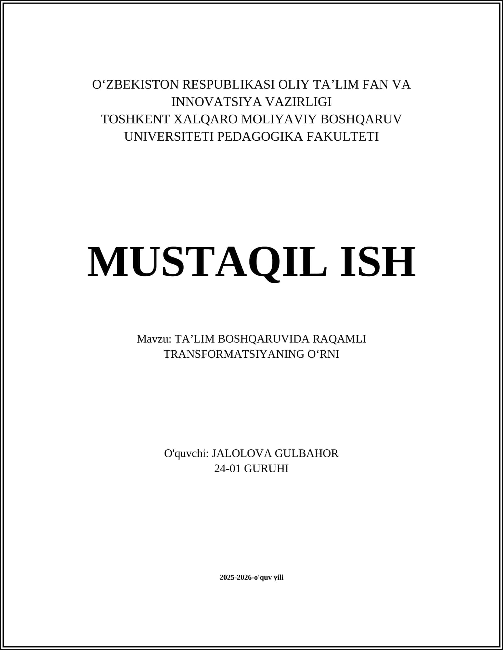TAʼLIM BOSHQARUVIDA RAQAMLI TRANSFORMATSIYANING OʻRNI