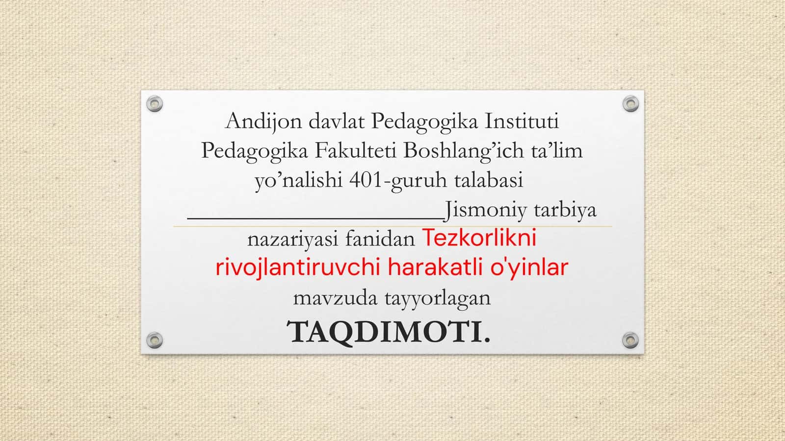 Tezkorlikni rivojlantiruvchi harakatli o'yinlar