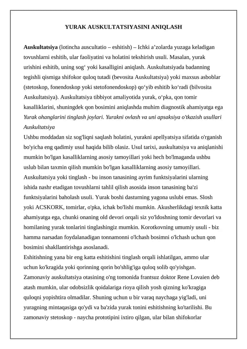 Yurak auskultatsiyasini aniqlash