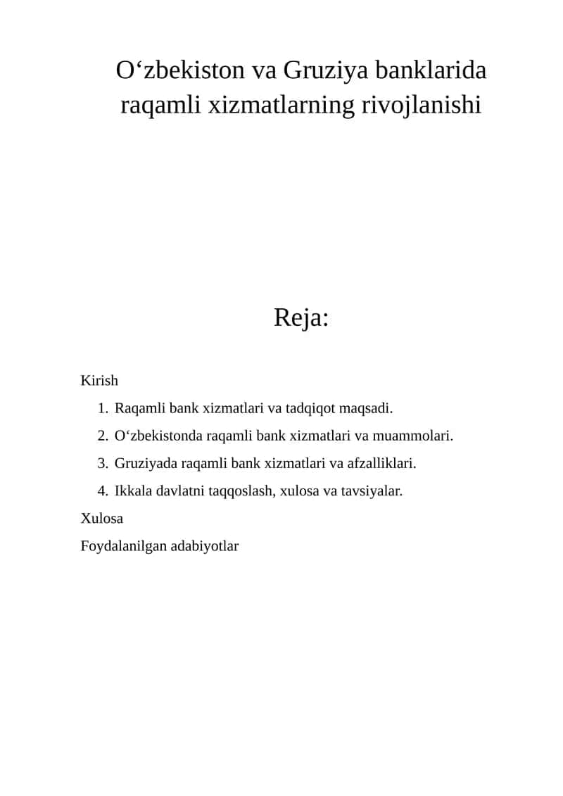 Raqamli bank xizmatlari va tadqiqot maqsadi