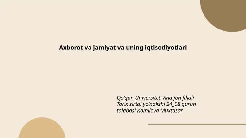 Axborot va jamiyat va uning iqtisodiyotlari