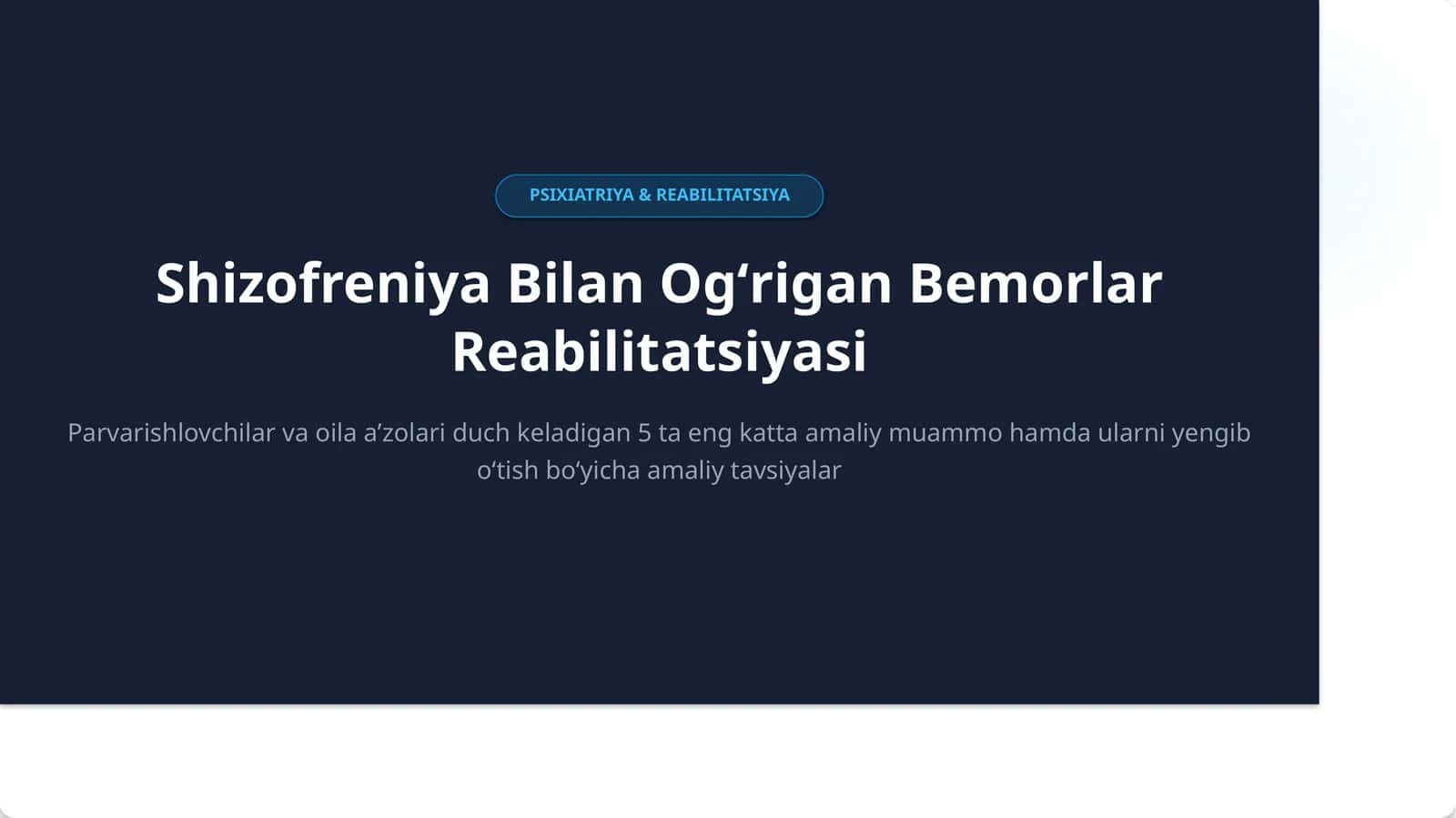 Shizofreniya Bilan Ogʻrigan Bemorlar Reabilitatsiyasi