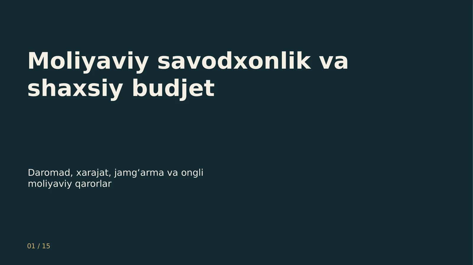 Moliyaviy savodxonlik va shaxsiy budjet