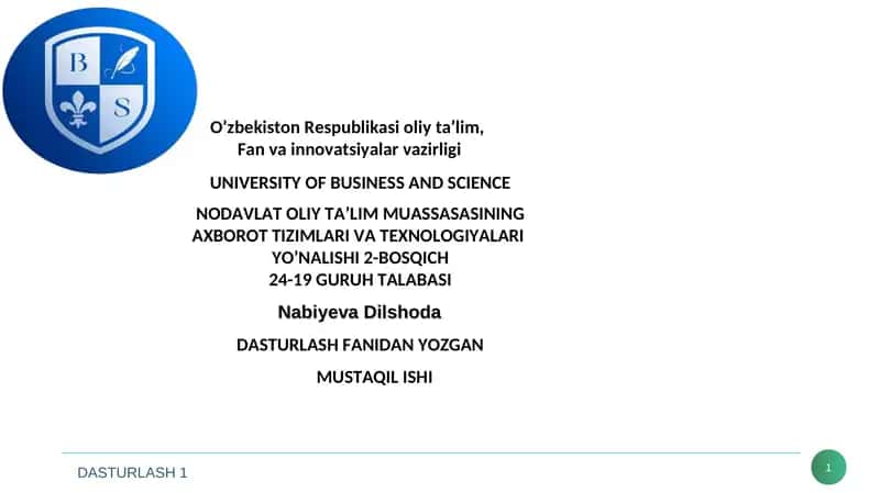 DASTURLASH FANIDAN YOZGAN MUSTAQIL ISHI