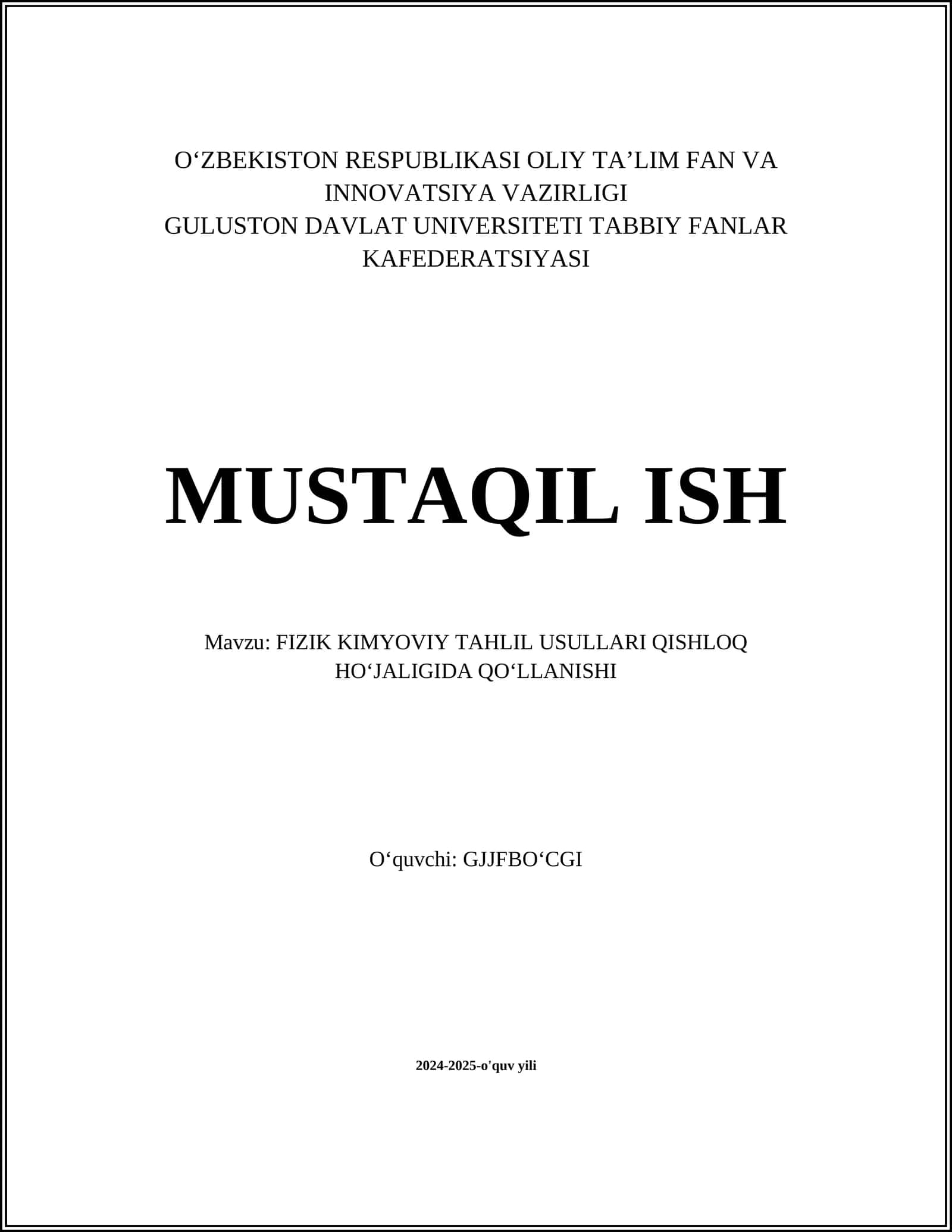 FIZIK KIMYOVIY TAHLIL USULLARI QISHLOQ HO‘JALIGIDA QO‘LLANISHI