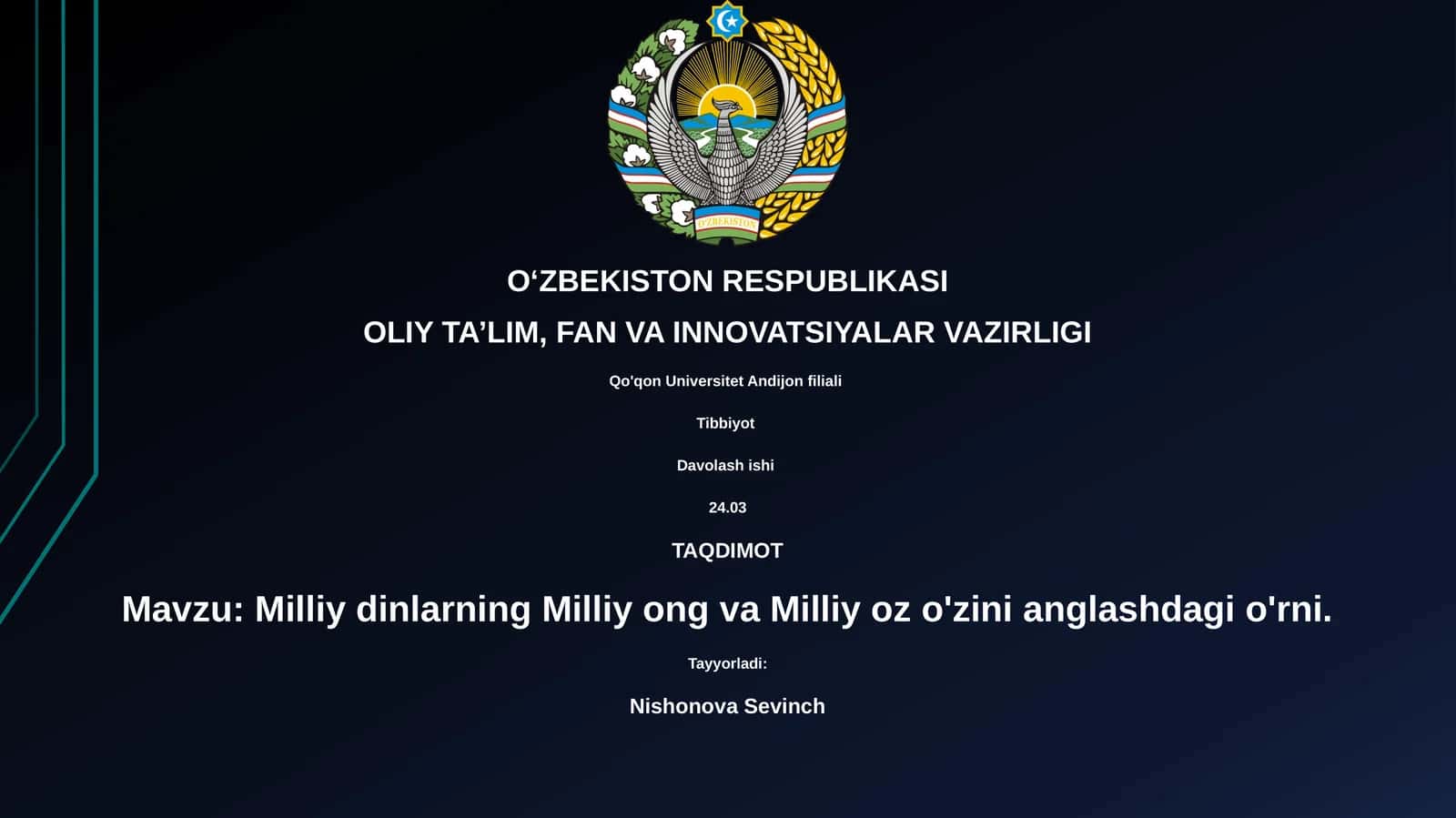 Milliy dinlarning Milliy ong va Milliy oz o'zini anglashdagi o'rni