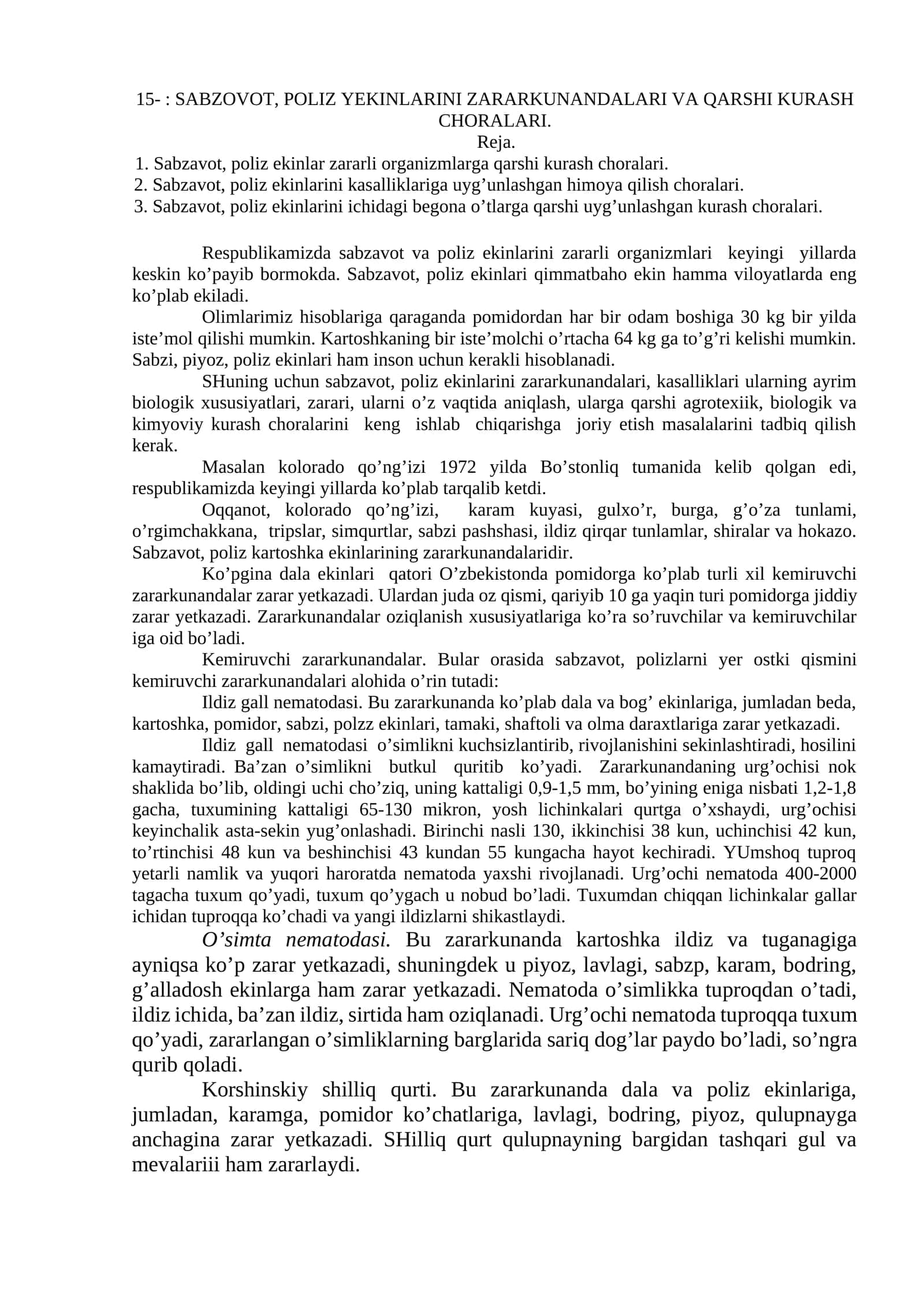 Sabzavot, poliz ekinlarini zararli organizmlarga qarshi kurash choralari