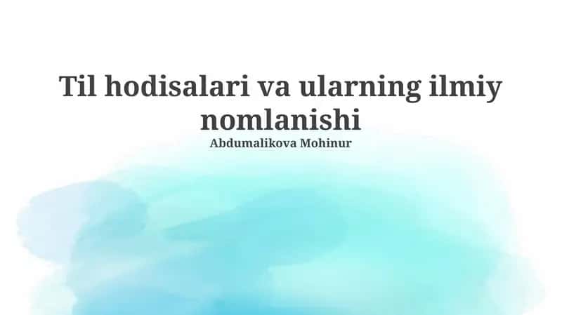 Til hodisalari va ularning ilmiy nomlanishi
