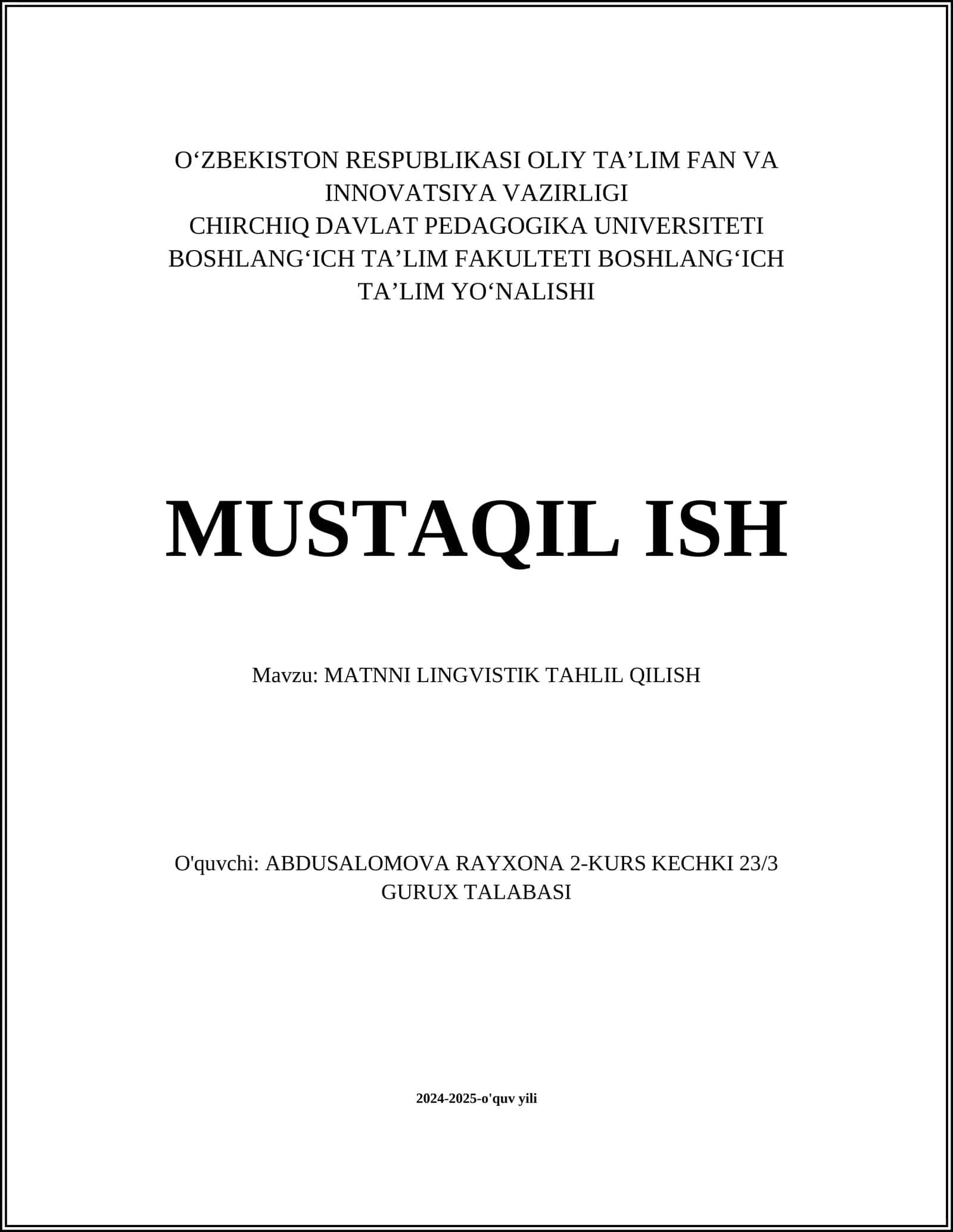 MATNNI LINGVISTIK TAHLIL QILISH
