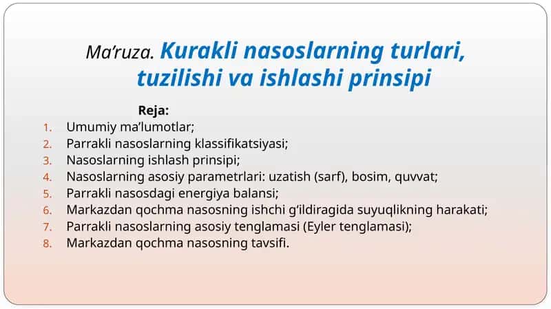 Kuraklinasoslarningturlari, tuzilishi va ishlash prinsipi