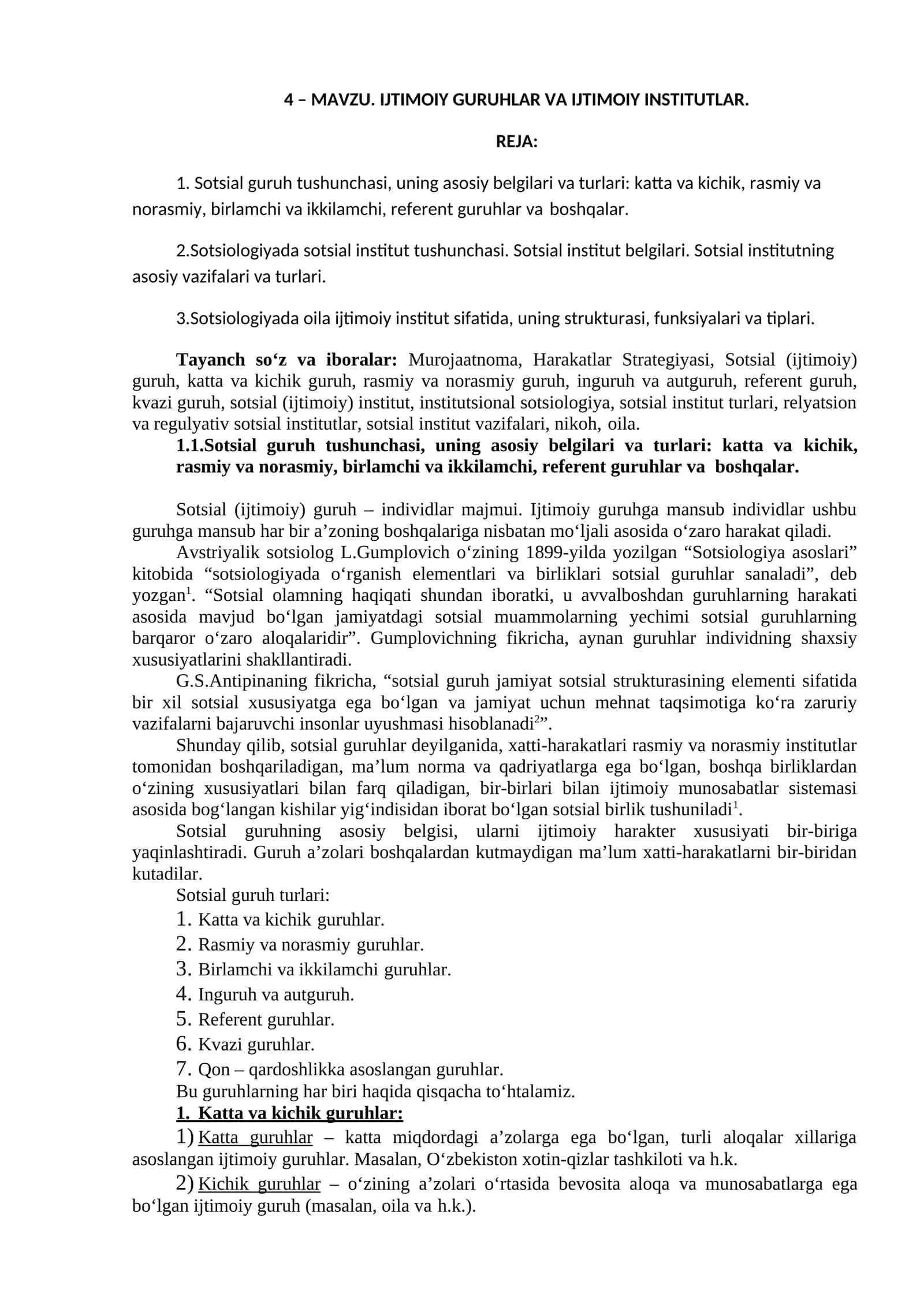 IJTIMOIY GURUHLAR VA IJTIMOIY INSTITUTLAR