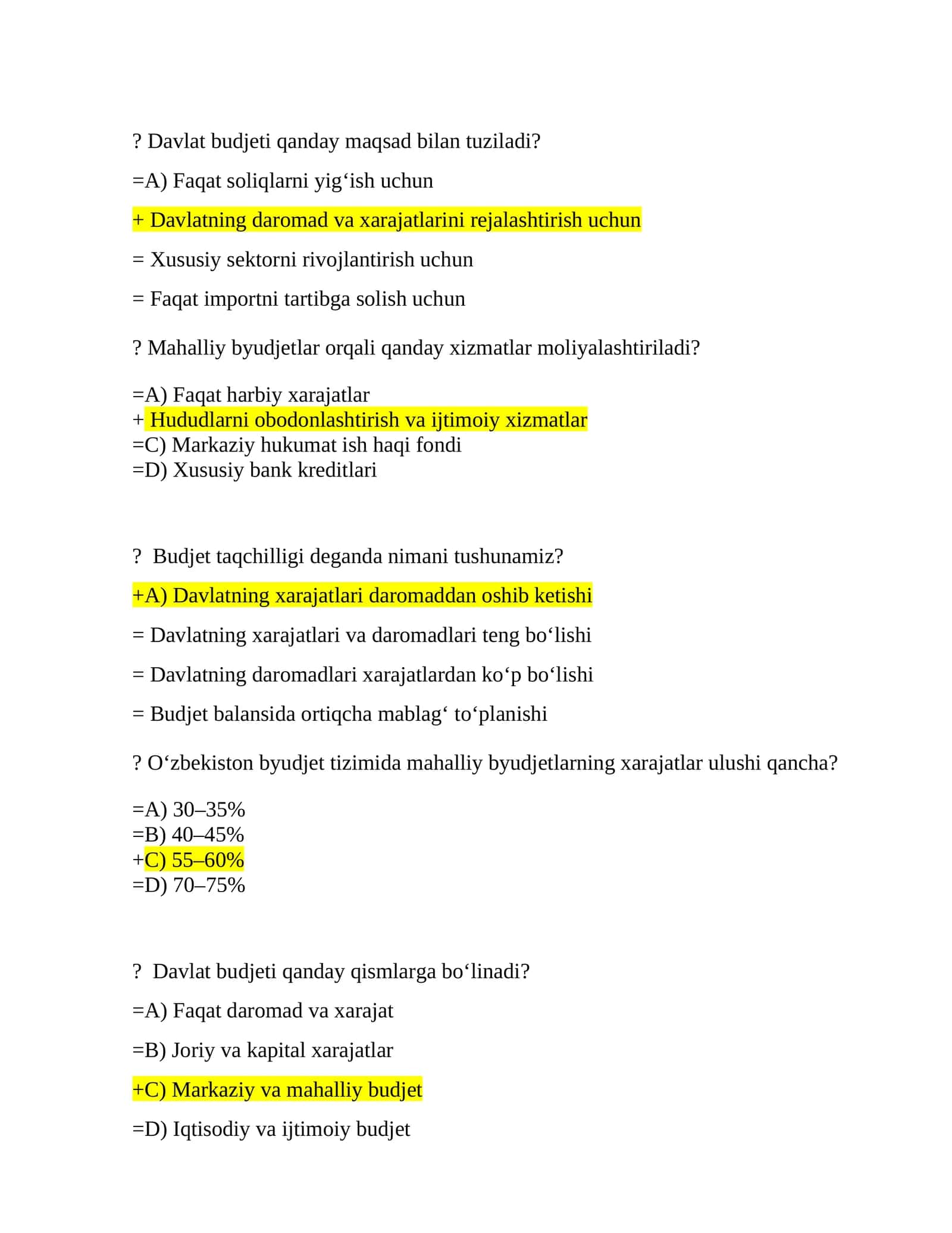 Davlat budjeti va mahalliy byudjetlar