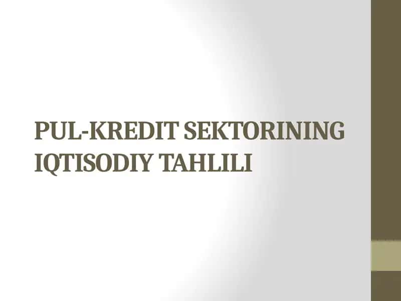 PUL-KREDIT SEKTORINING IQTISODIY TAHLILI