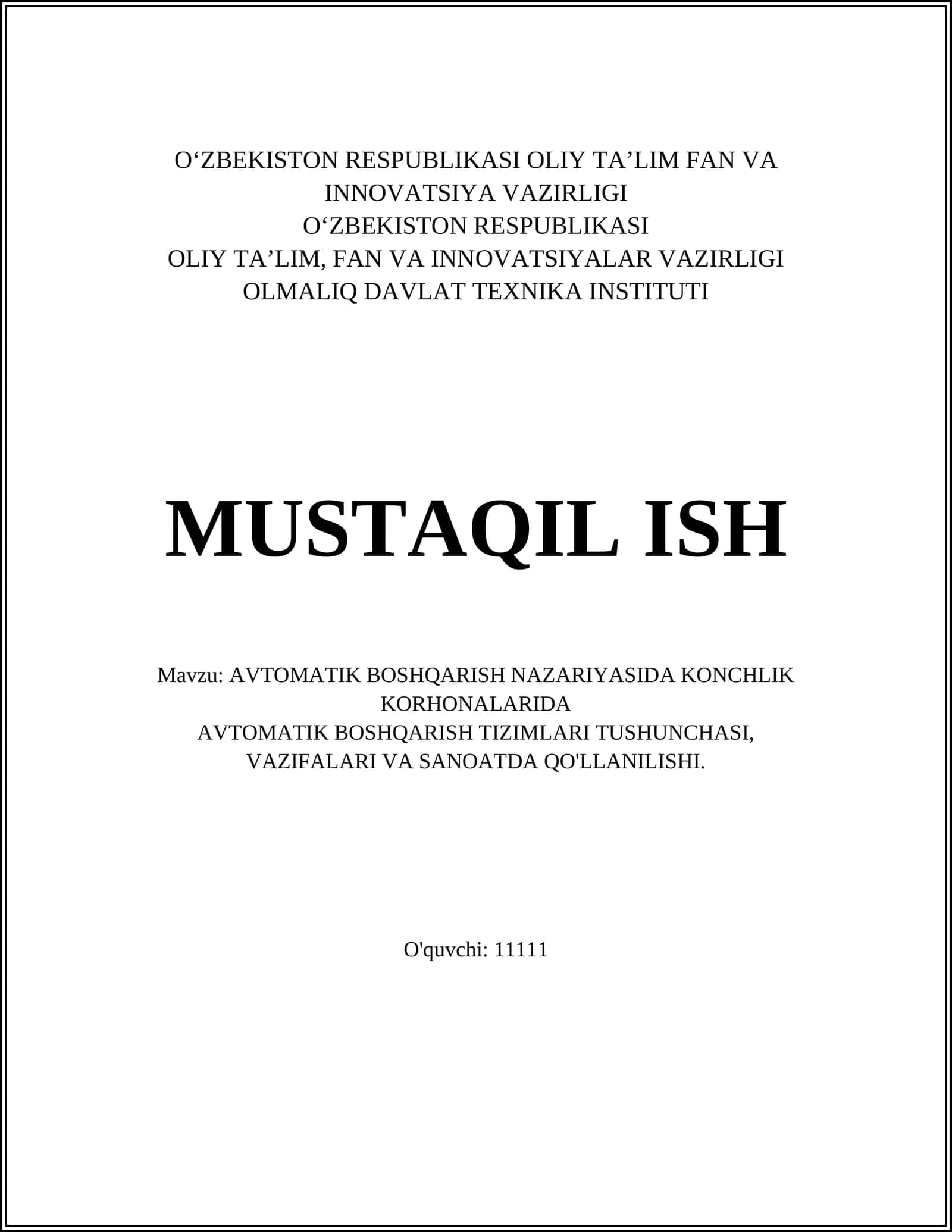 AVTOMATIK BOSHQARISH NAZARIYASI