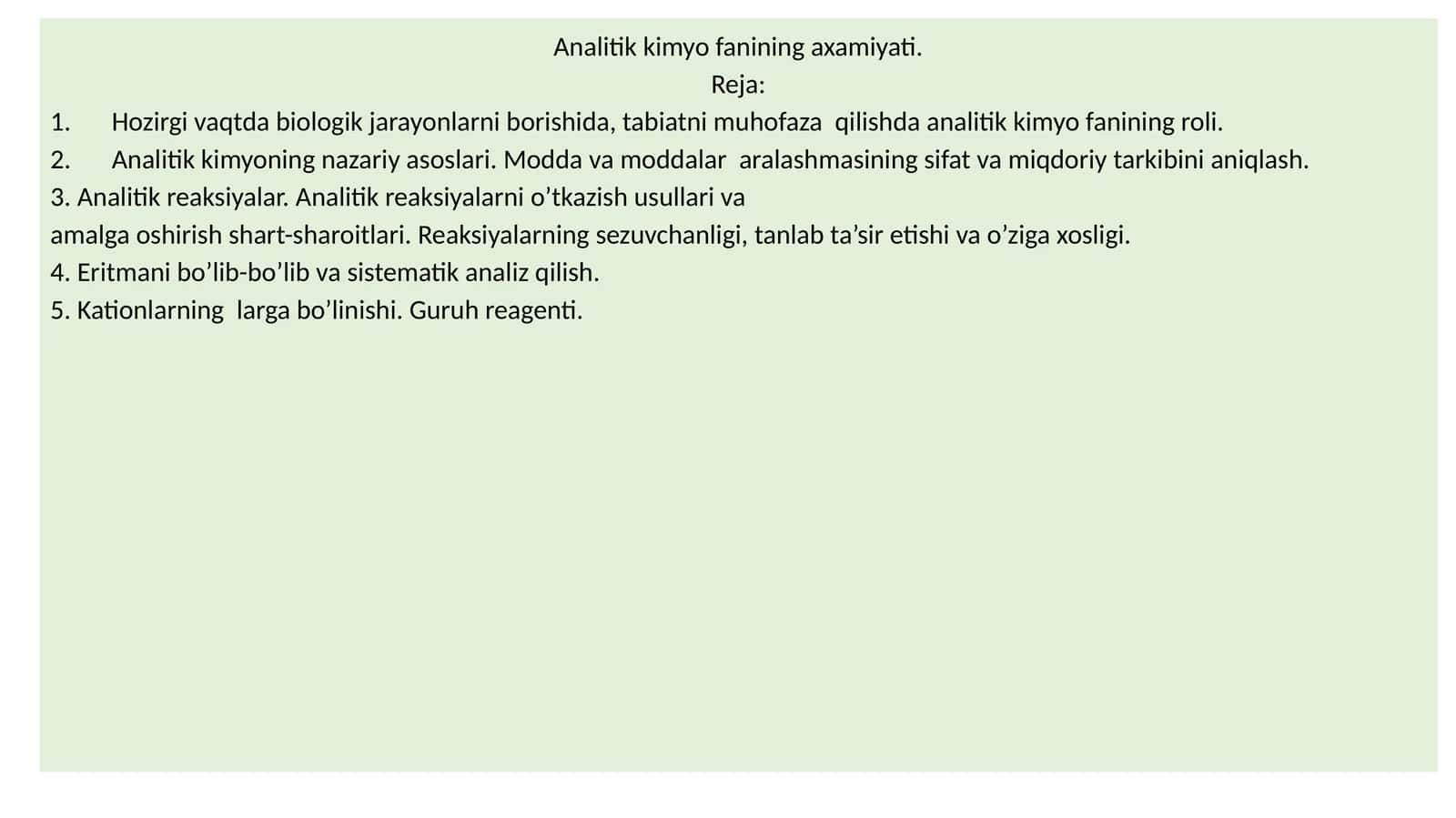 Analitik kimyo fanining axamiyati