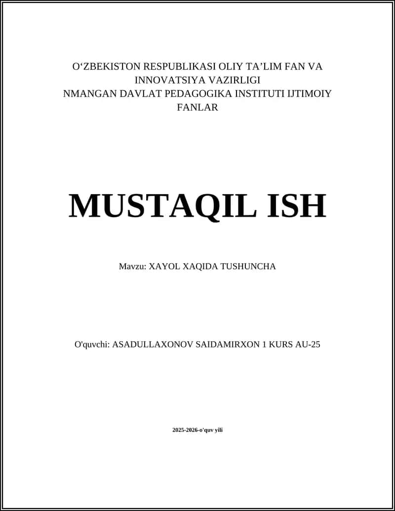XAYOL XAQIDA TUSHUNCHA
