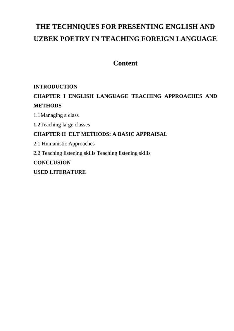 English Language Teaching Methods Course