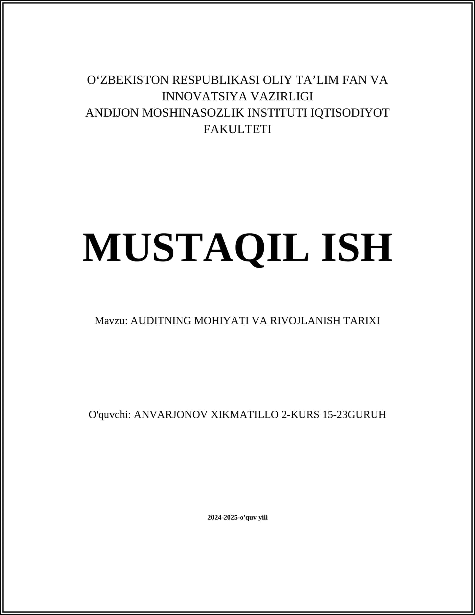 AUDITNING MOHIYATI VA RIVOJLANISH TARIXI