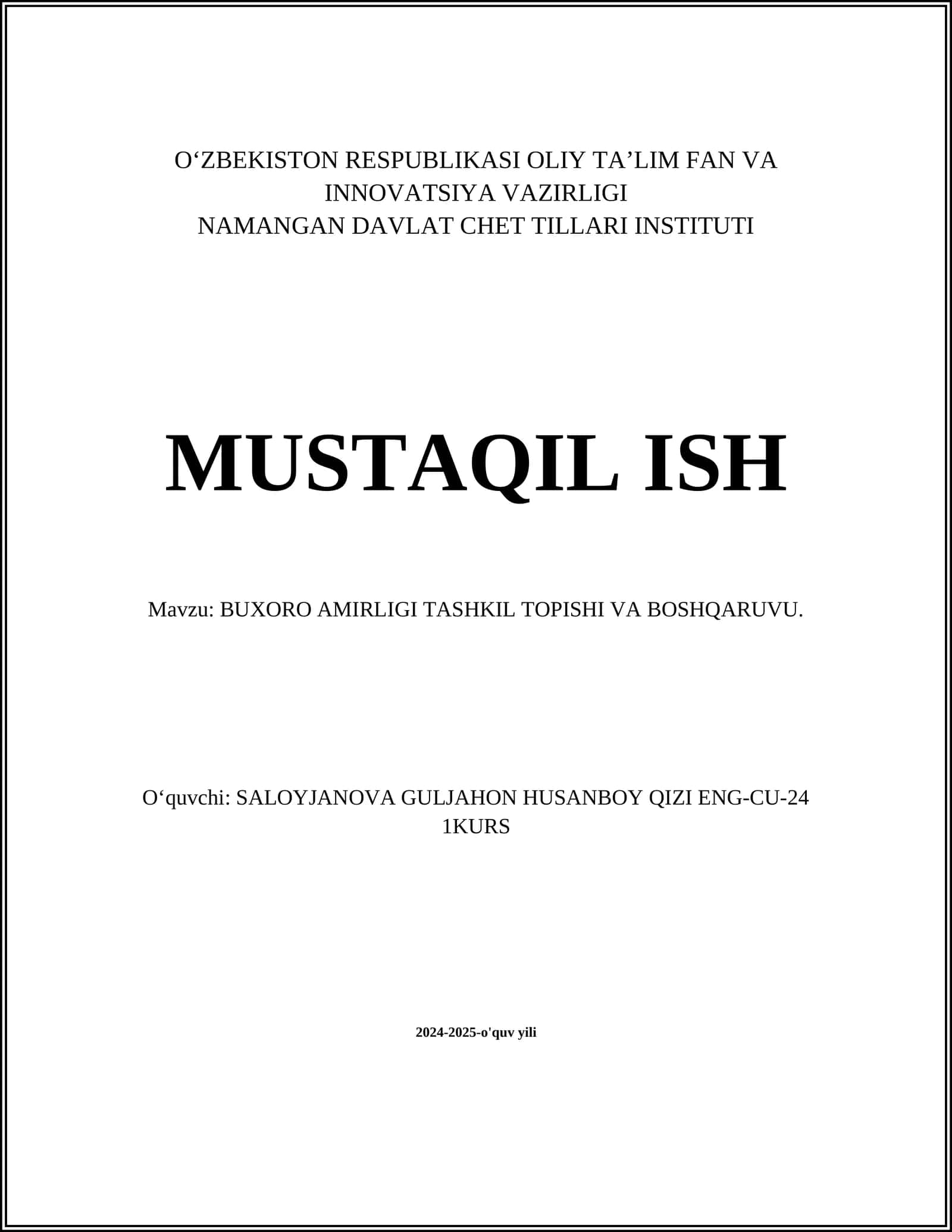 Buxoro Amirligi Tashkil Topishi va Boshqaruvu
