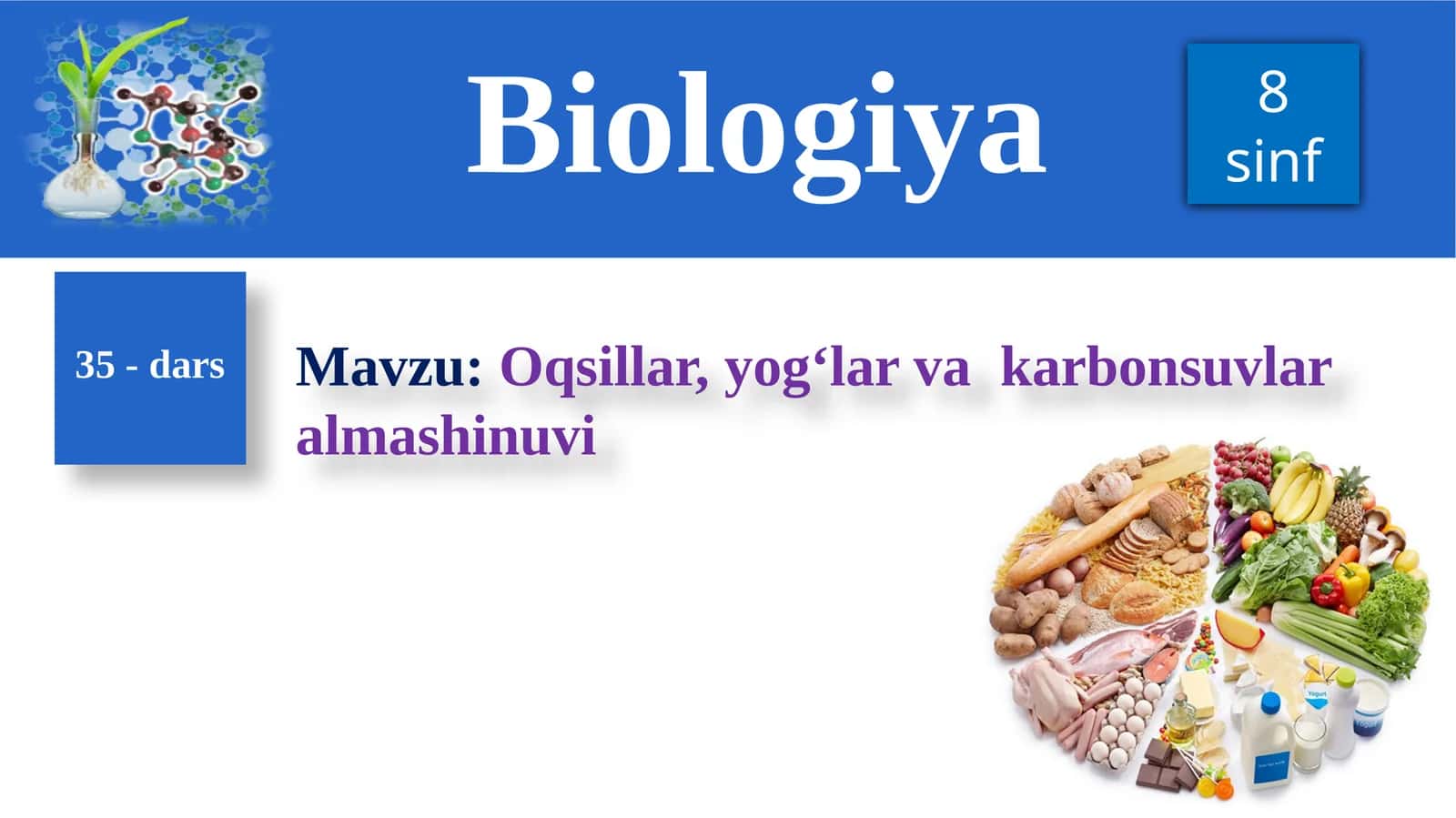 8-sinf Biologiya Oqsillar, karbonsuvlar va yog'lar almashinuvi dars taqdimot