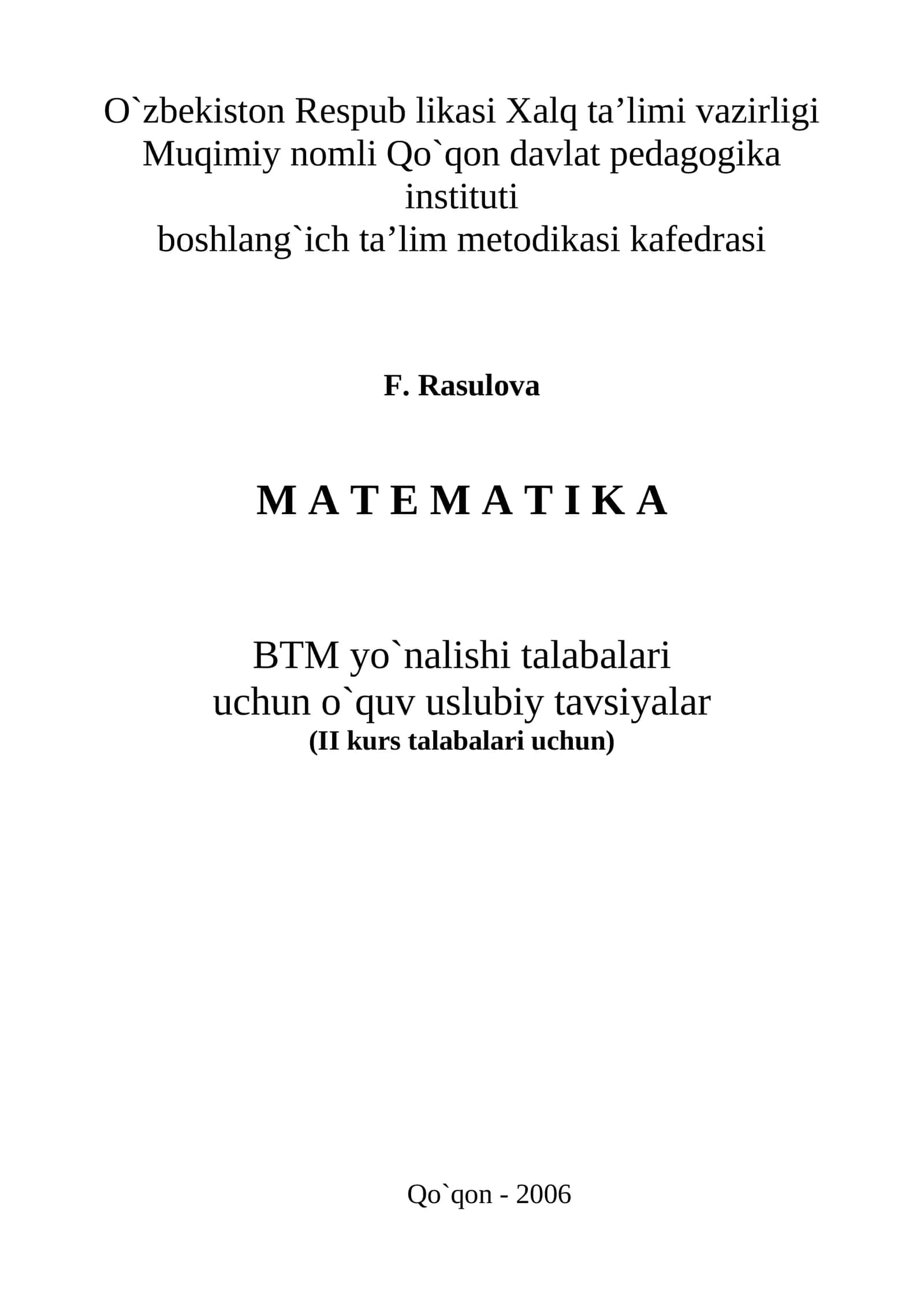 Muqimiy nomli Qo`qon davlat pedagogika instituti boshlang`ich ta'lim metodikasi kafedrasi