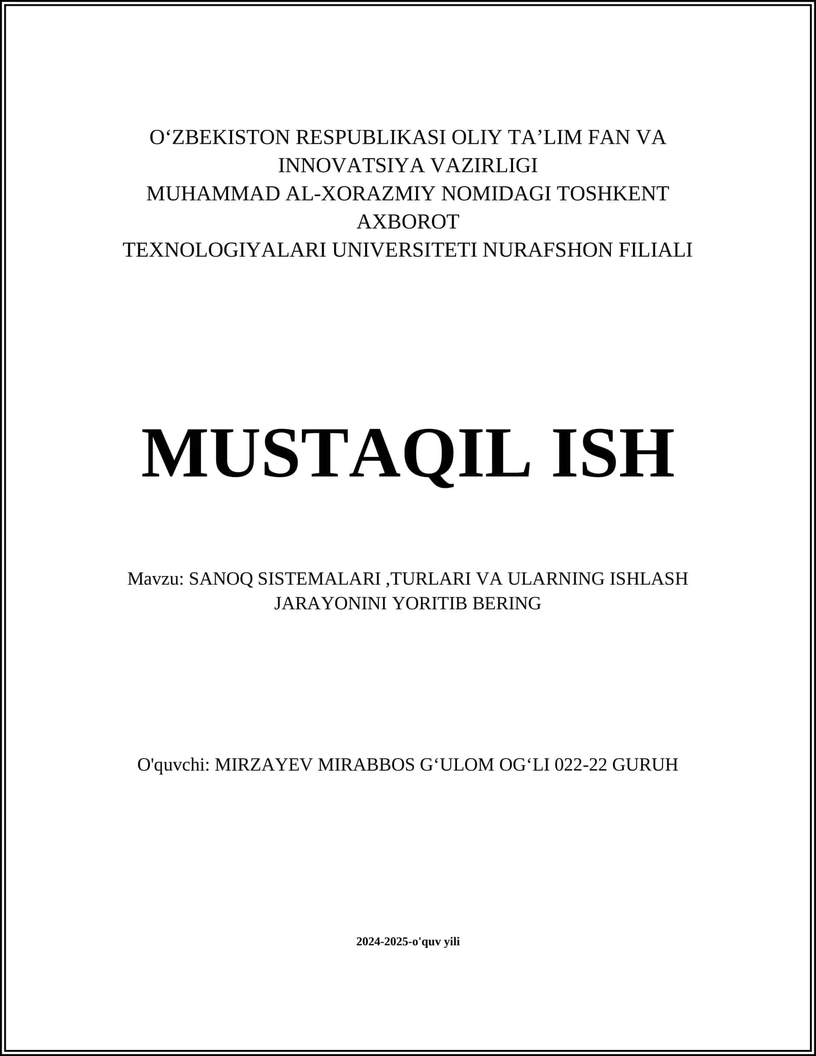 Sanoq Tizimlari