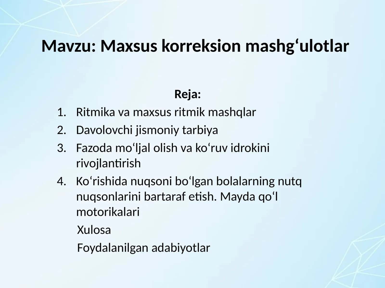 Maxsus korreksion mashg‘ulotlar
