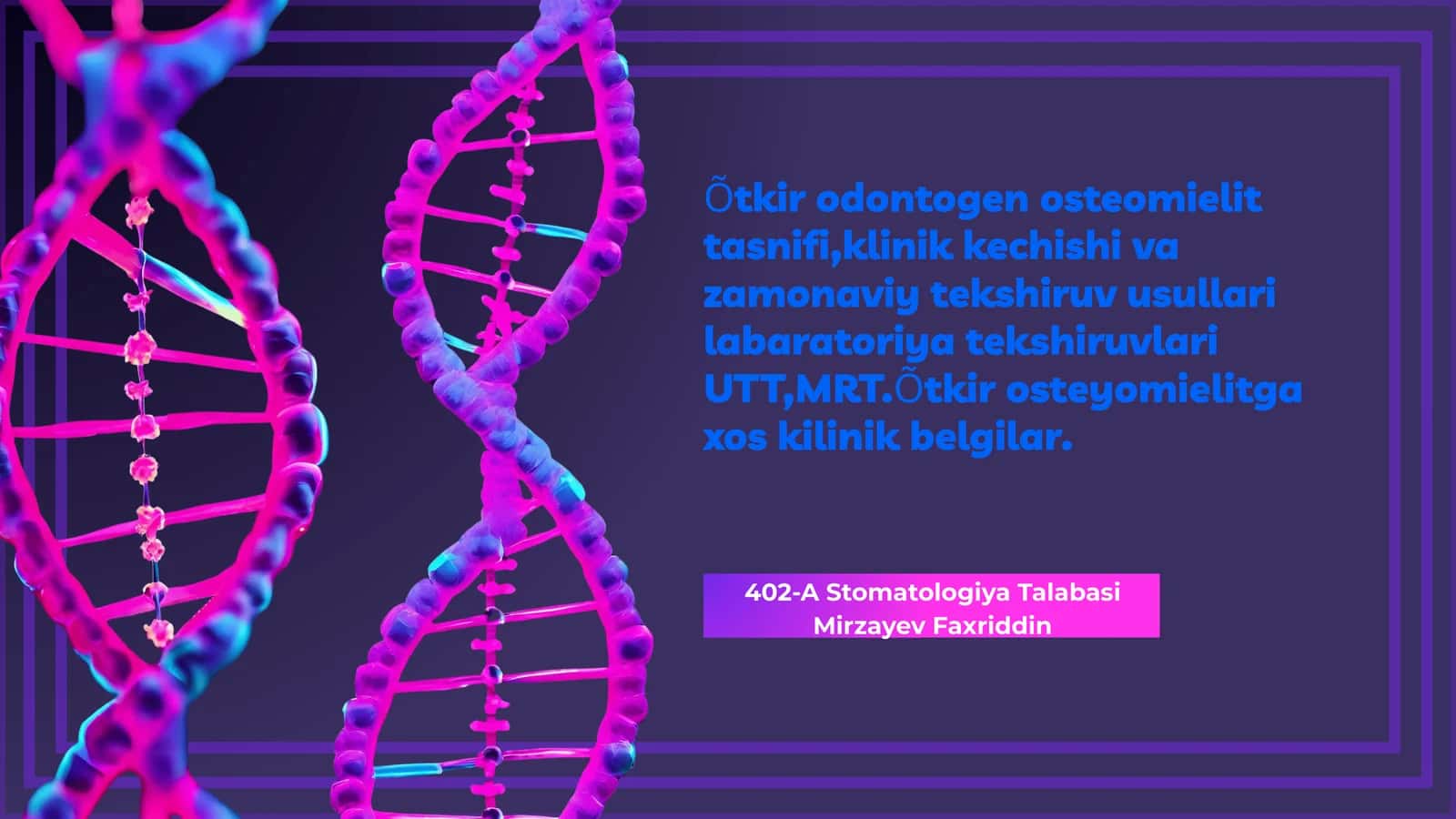 Otkir odontogen osteomielitning tasnifi va asosiy xususiyatlari