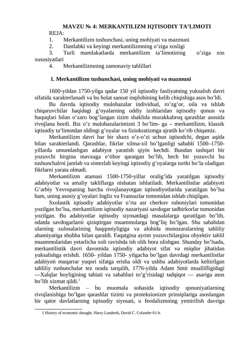 MERKANTILIZM IQTISODIY TA’LIMOTI