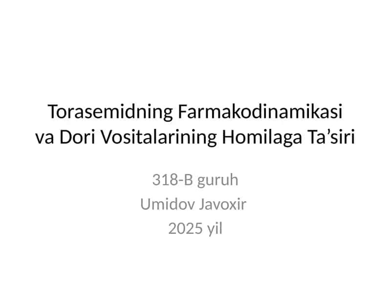 Torasemidning Farmakodinamikasi