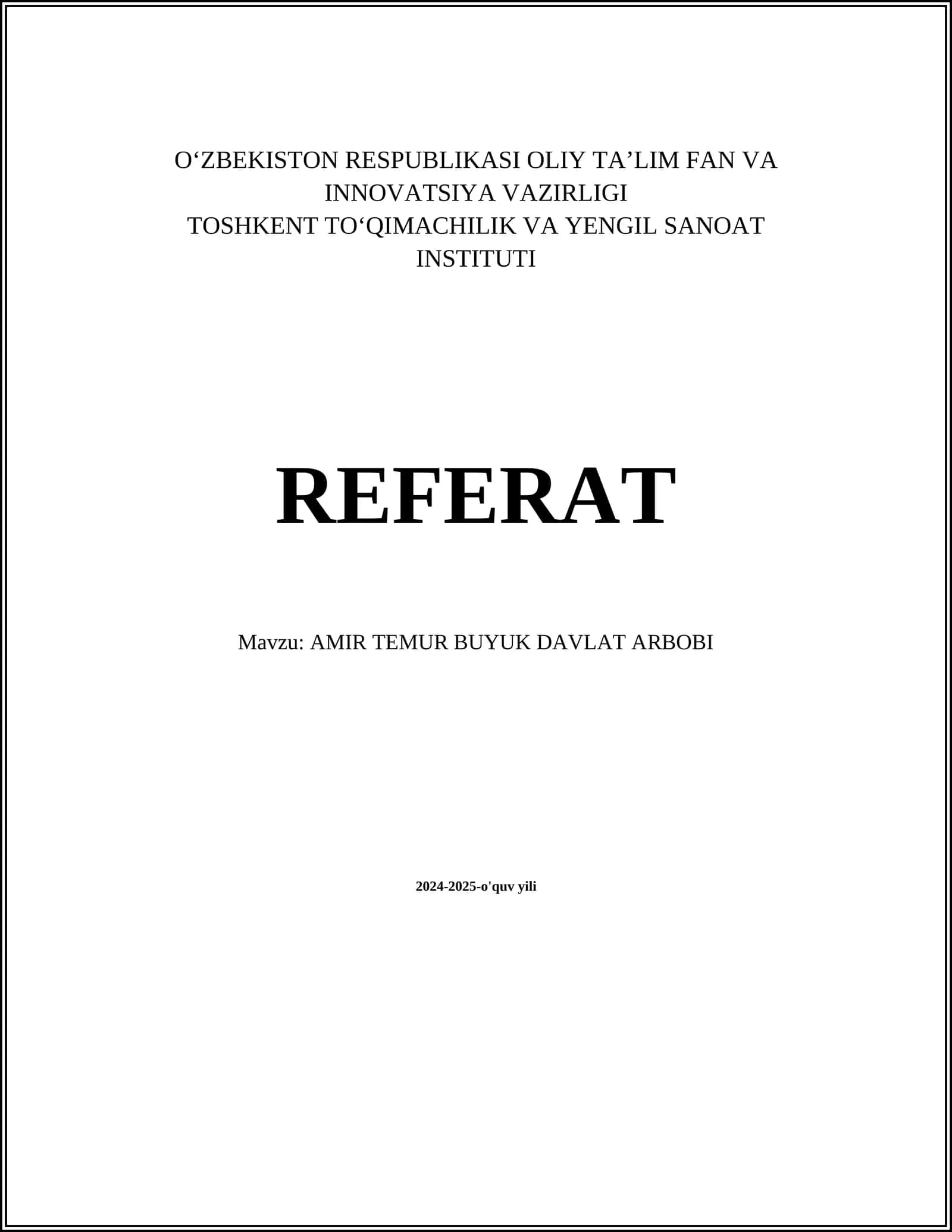AMIR TEMUR BUYUK DAVLAT ARBOBI