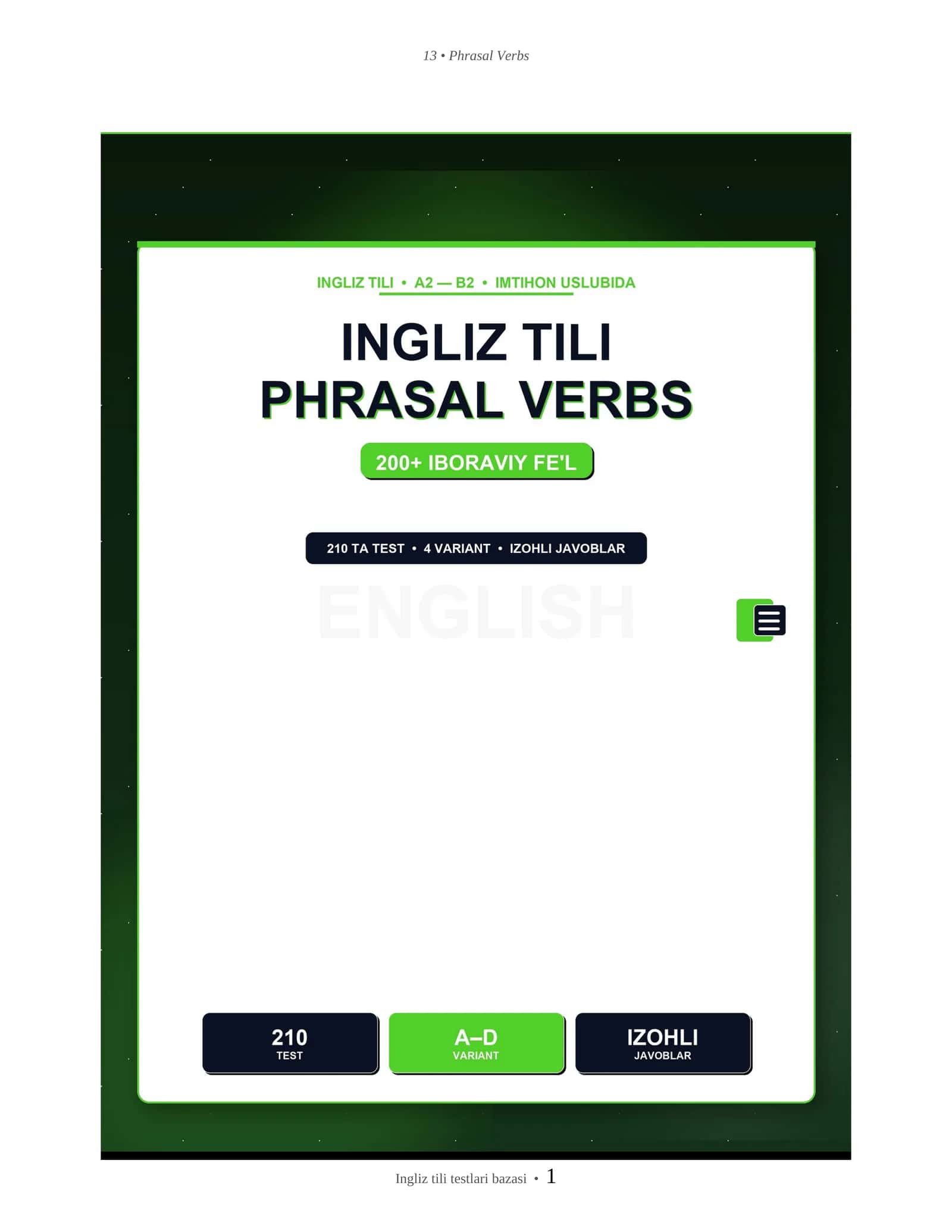 INGLIZ TILI PHRASAL VERBS TESTLARI