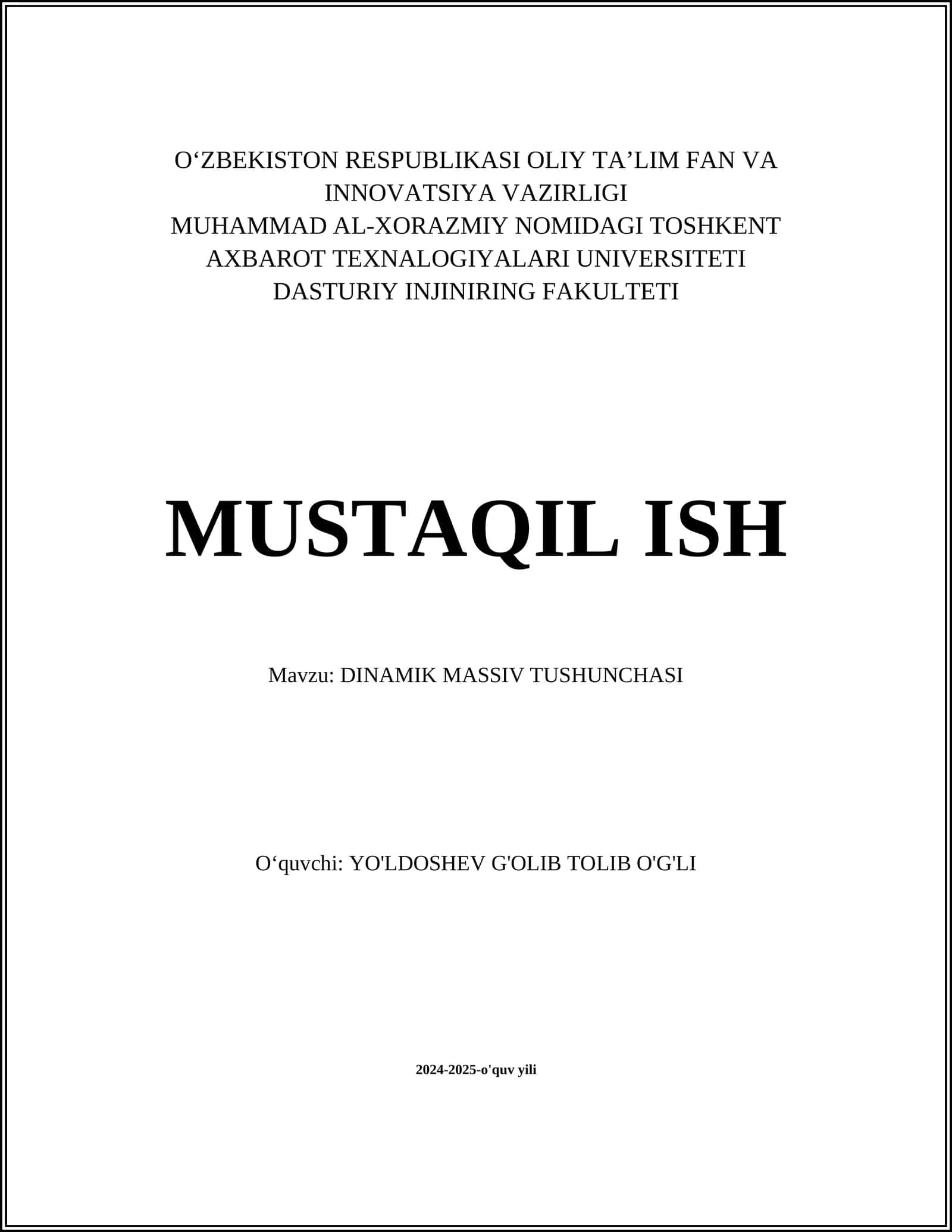 DINAMIK MASSIV TUSHUNCHASI