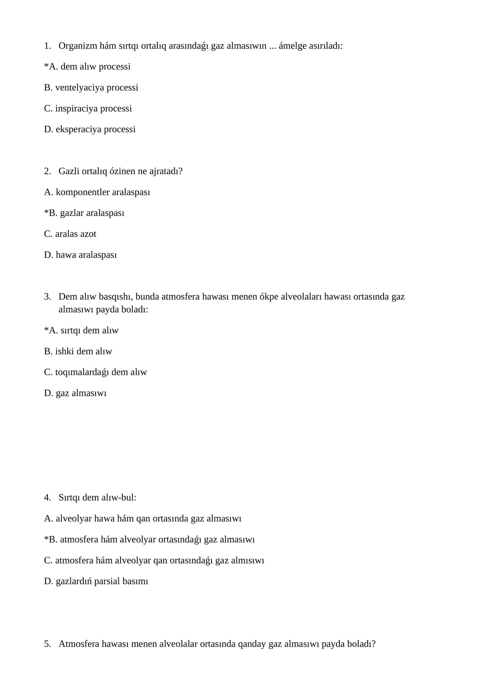 Respiratory System Quizzes