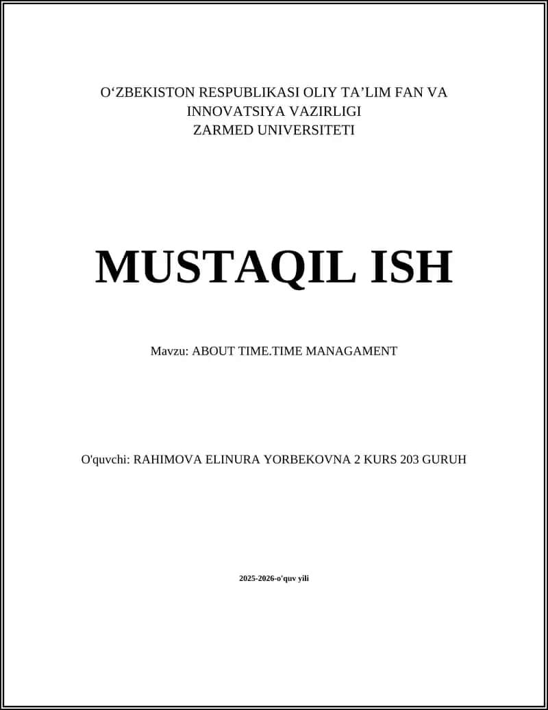 Mavzu: ABOUT TIME.TIME MANAGAMENT