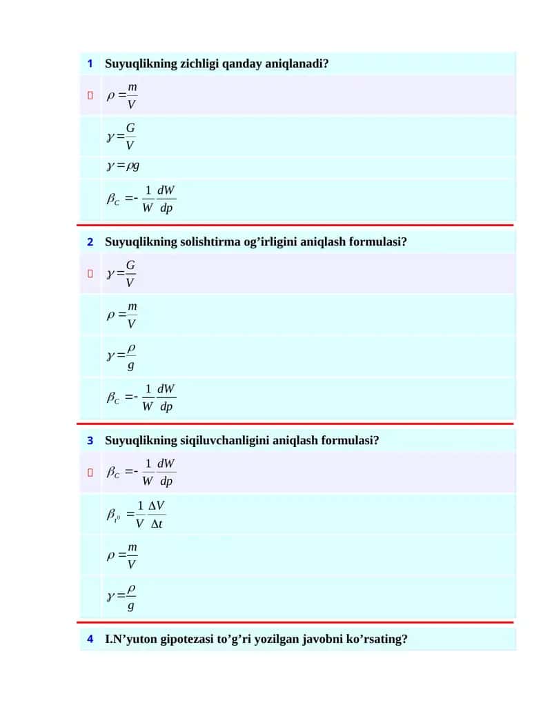Suyuqlikning sоlishtirma (hajmiy) оg’irligi