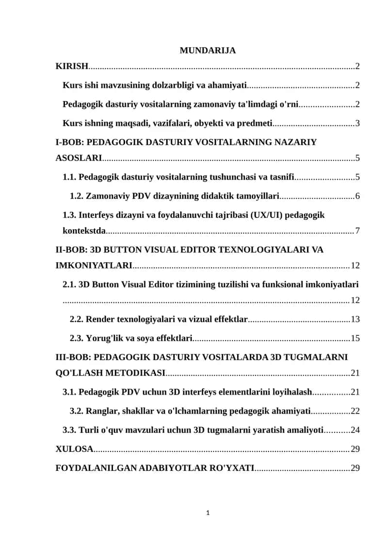 Pedagogik dasturiy vositalar yaratishda 3D Button Visual Editor imkoniyatlaridan foydalanish.