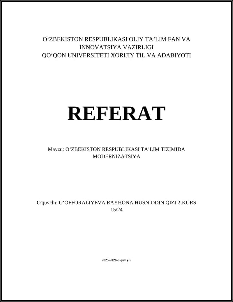 O'ZBEKISTON RESPUBLIKASI TAʼLIM TIZIMIDA MODERNIZATSIYA