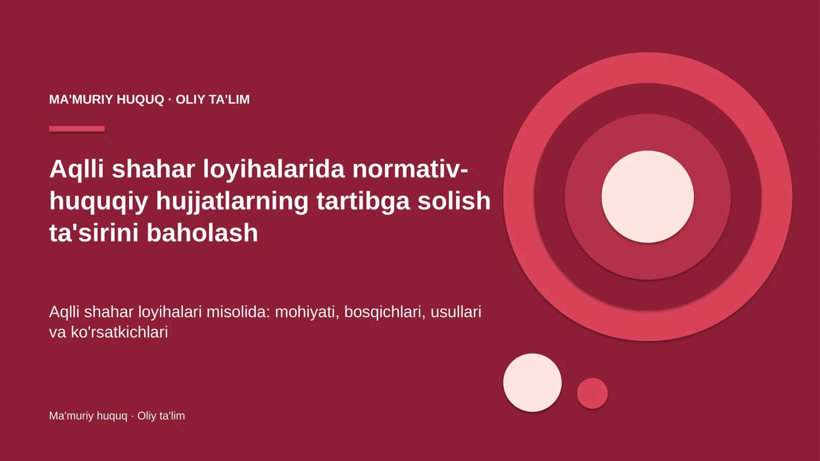 Aqlli shahar loyihalarida normativ-huquqiy hujjatlarning tartibga solish ta'sirini baholash