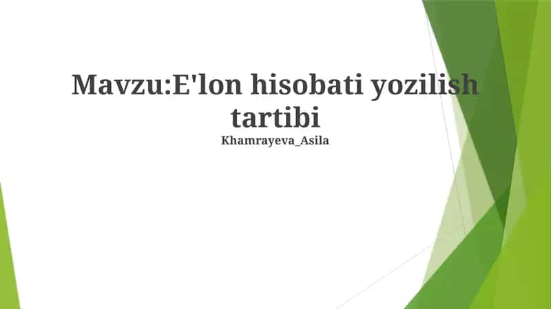 E'lon hisobati yozilish tartibi